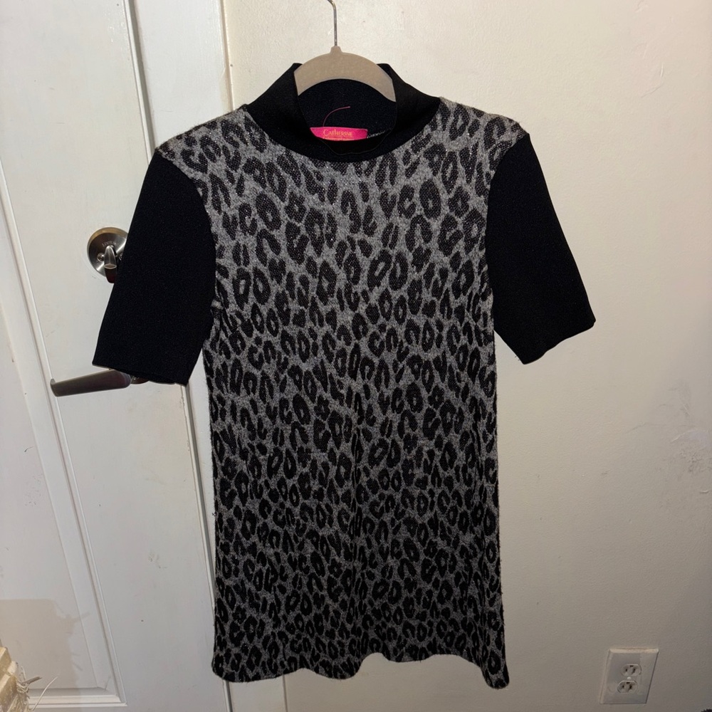 Mock neck cheetah print dress, glittery